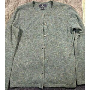 Lands End XS Green Speckled 100% Cashmere Button-Up Cardigan Sweater